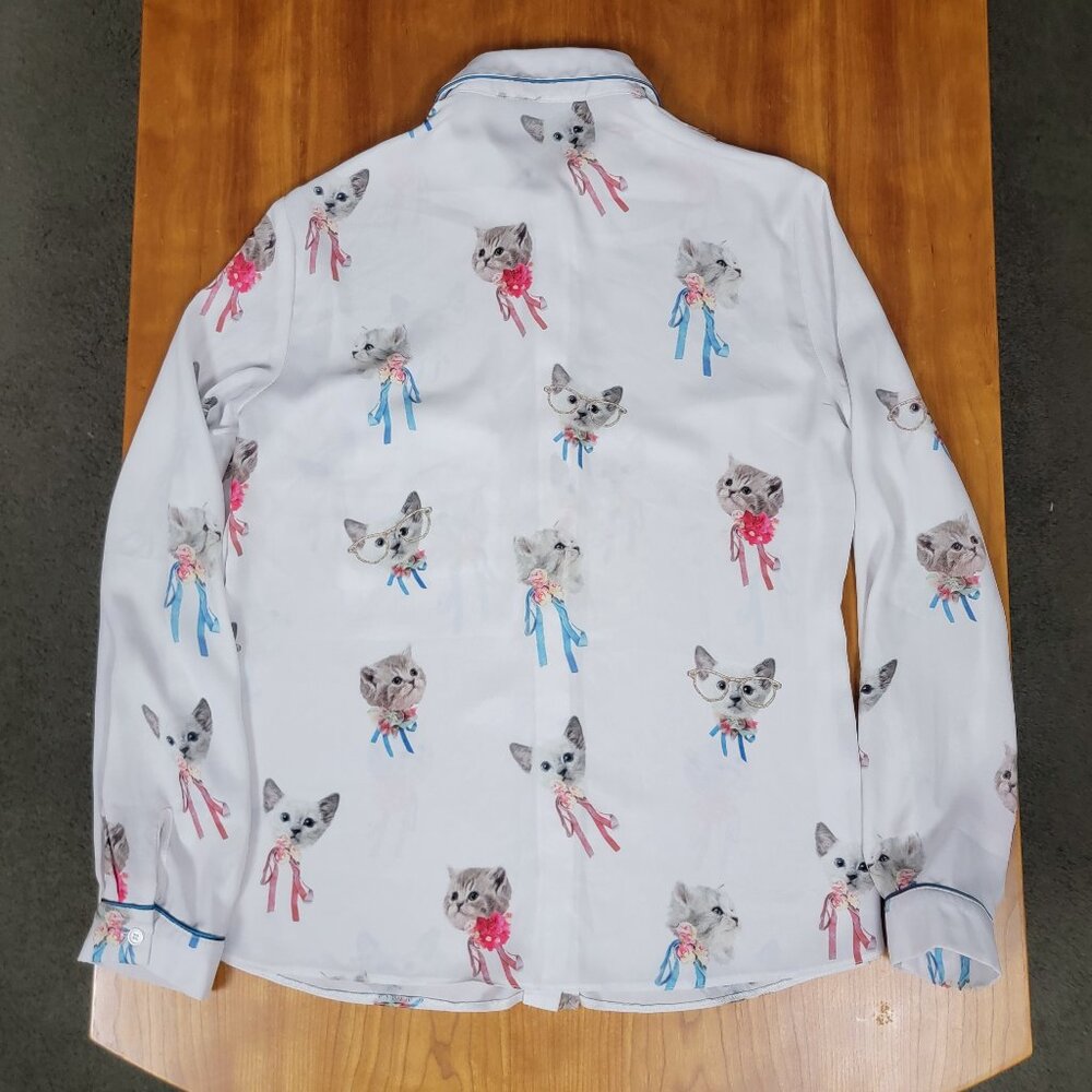 ASOS Vintage Retro Long Sleeve Button Down Kitten Blouse - 6 - Picture 7 of 9